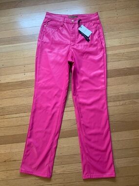 NWT JUDY BLUE LOS ANGELES HOT PINK HI-RISE FAUX LEATHER TUMMY CONTROL PANTS 5/27